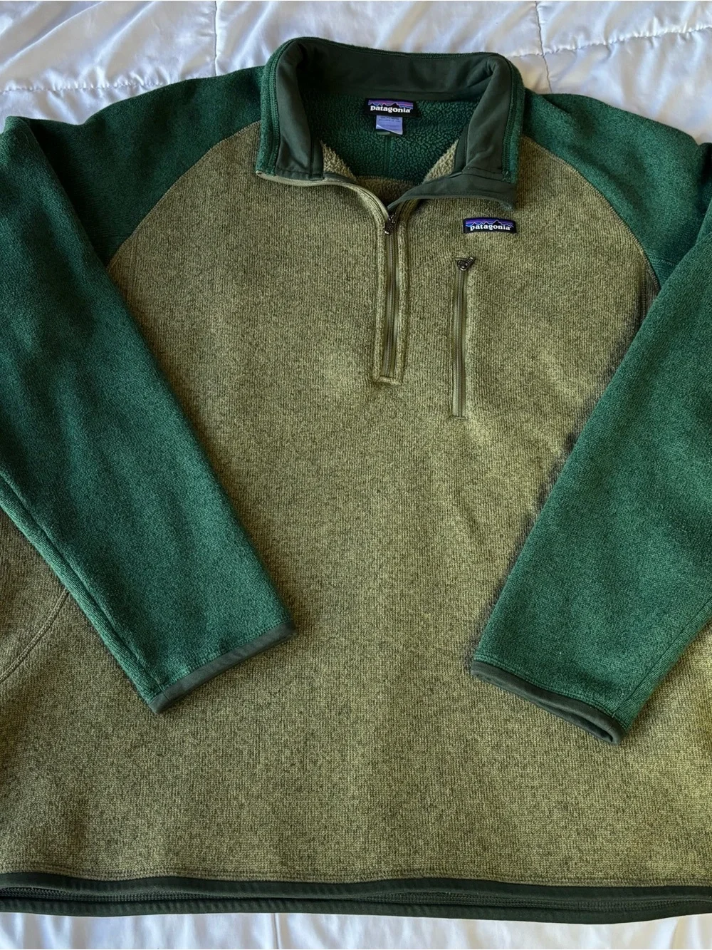 Patagonia Olive and Forest Green Half-Zip Fleece Pullover